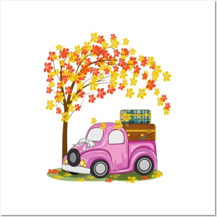 Vintage Car And Autumn Tree Art Posters and Art